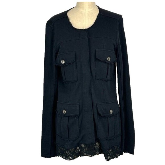 4 Love And Liberty Johnny Was Womens Size S Jacket Cargo Pockets Black Lace Trim - Picture 1 of 8